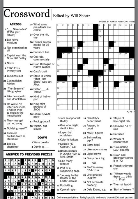 Printable United Feature Syndicate Crossword